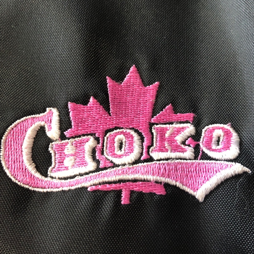 Black and Pink Ski Snow Jacket with Quilted Sleeves Vintage